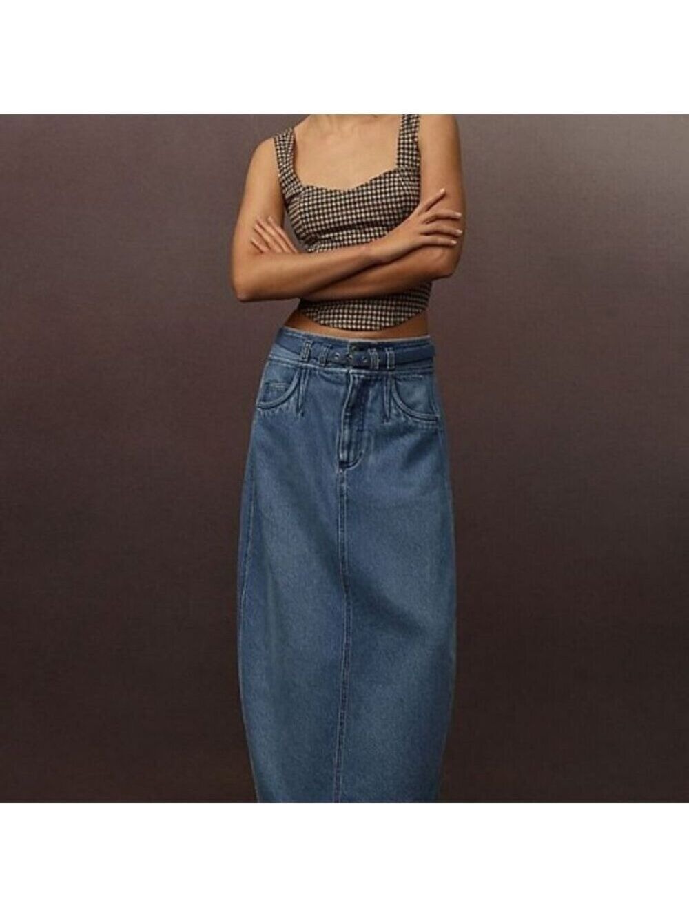 Anthropologie Pilcro Barrel Denim Maxi Skirt Rear Slit 26W